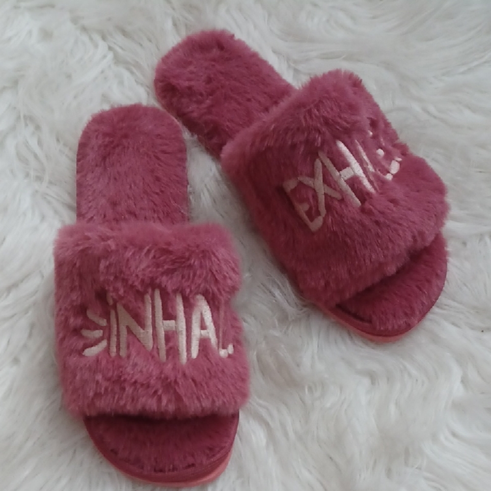 Raspberry Pink Furry Slide Slippers